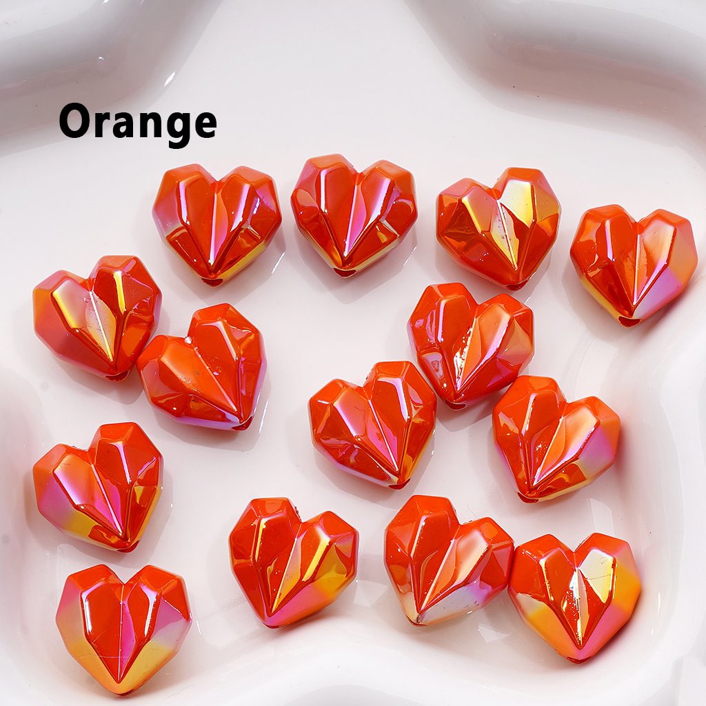 Geometric Heart Acrylic Beads – 16x18MM UV Coated Polyhedron Design, Random Color Mix
