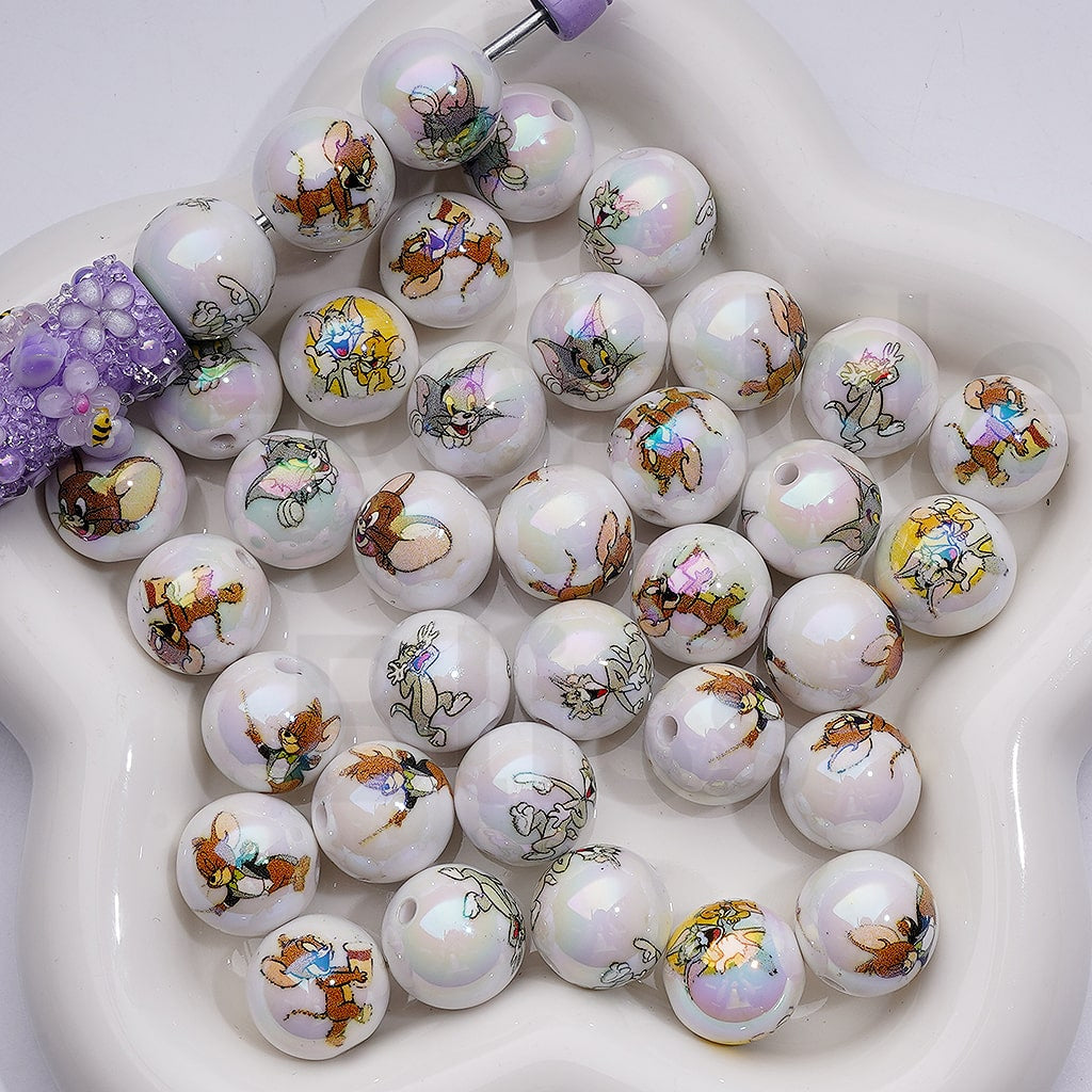 Cute To and Jerr UV Coating Round Acrylic Beads 16MM Random Mix