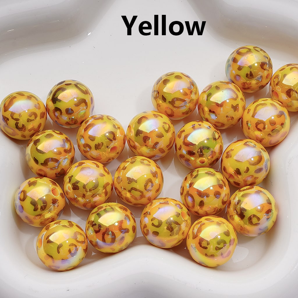 Gold Leopard Prints UV Coating Round Acrylic Beads in Solid Color 16MM (Single Color is available for 200pcs Whole bag)
