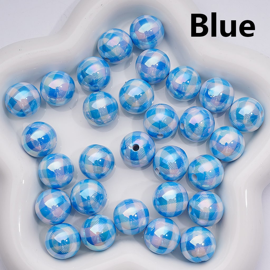 Multi-Color Checkered UV Coating Round Acrylic Beads 16MM (Single Color is available for 200pcs Whole bag)