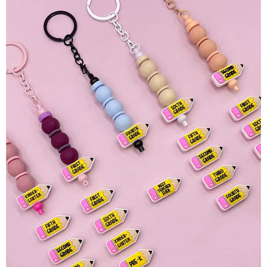 Mini Pencil with Cute Grade Symbol Silicone Focal Beads