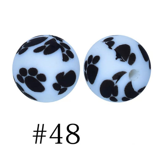 Cute Paw Printed Silicone Beads Number 48