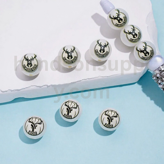 Milwaukee Basketball Theme Round 16MM Frosted Matt White USA Sports Mix Acrylic Beads