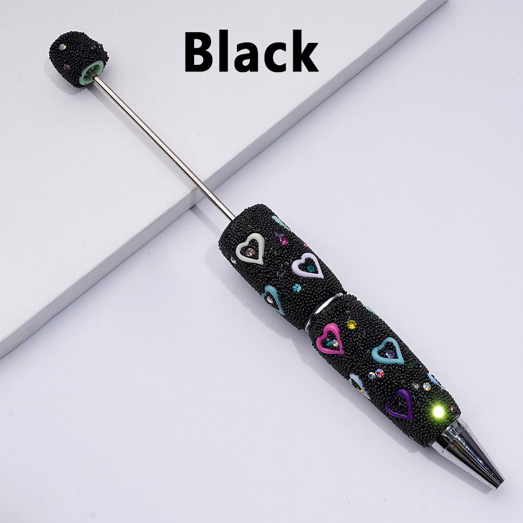 Beadable Clay Pens Covered with Colorful Shiny Rhinestones Mini Snow Balls and Cute Heart Frames Along the Entire Pen