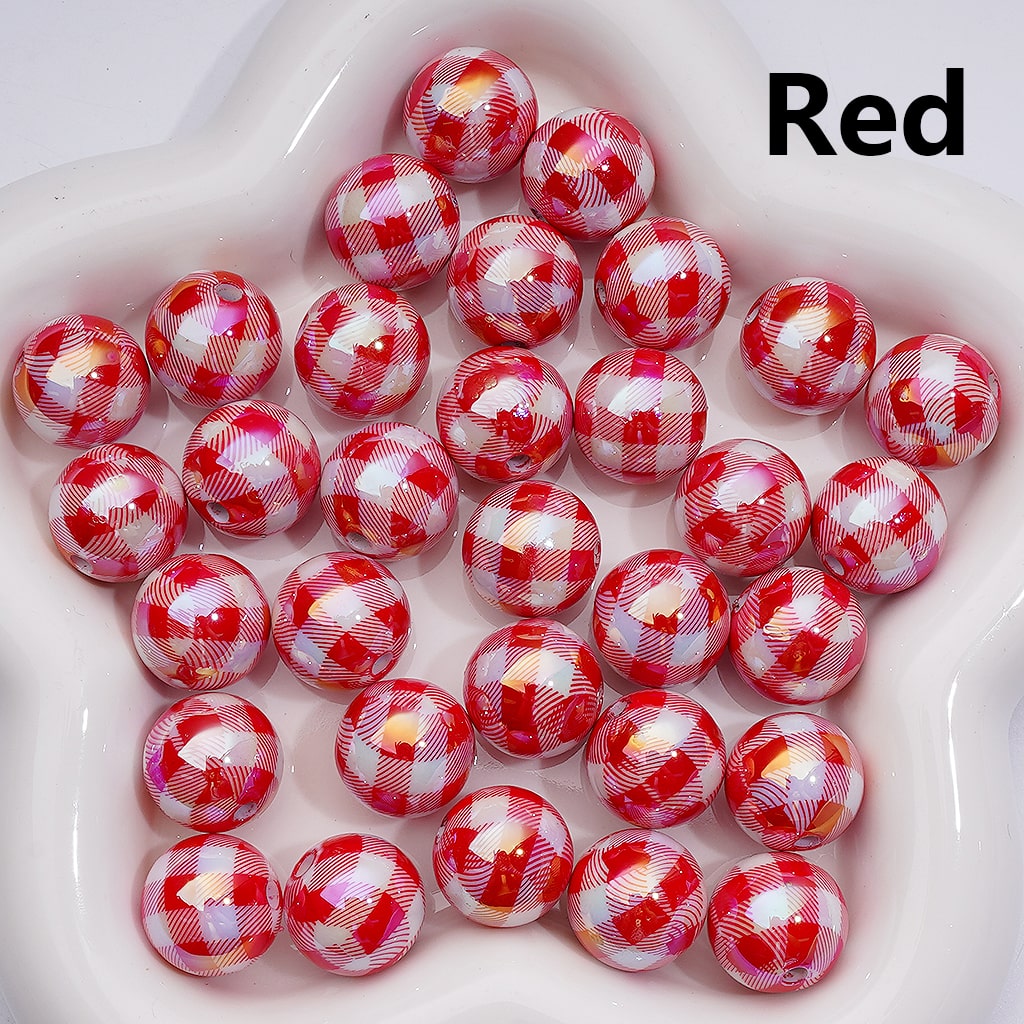 Multi-Color Checkered UV Coating Round Acrylic Beads 16MM (Single Color is available for 200pcs Whole bag)