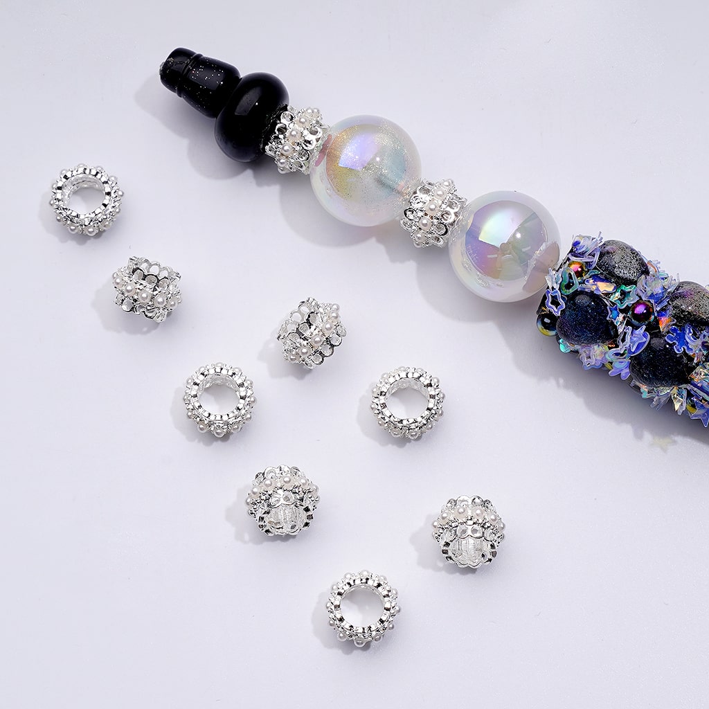 Adorable Mini Crown-Shaped Spacer Beads in Gold and Silver Metal with White Pearls, 10MM