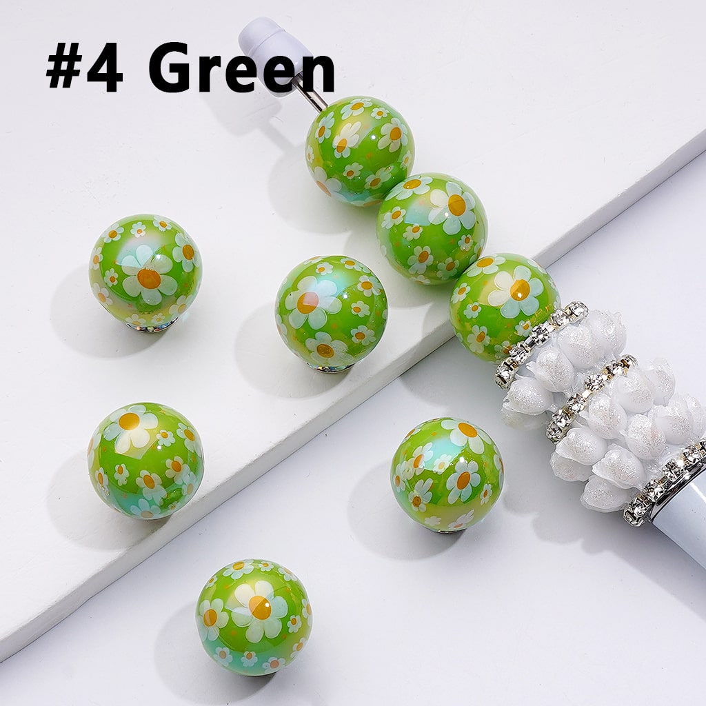 UV-Coated Acrylic Beads – Mini Floral Design in Purple, Pink & Red – 16MM Assorted Mix