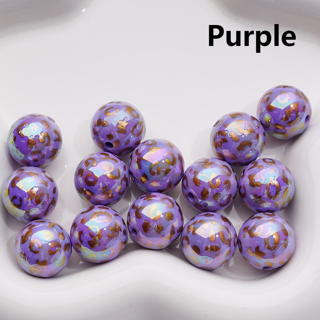 Gold Leopard Prints UV Coating Round Acrylic Beads in Solid Color 16MM (Single Color is available for 200pcs Whole bag)