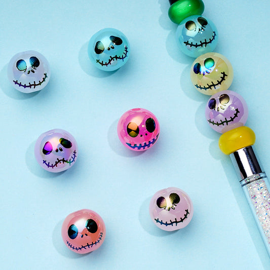 Jack Face Prints with Jelly Color Acrylic Beads, Random Mix, 16MM