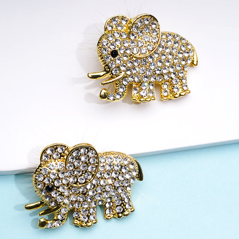 Alloy Elephant Pom Pom Clay Beads with Clear Rhinestone, Around 39*34MM