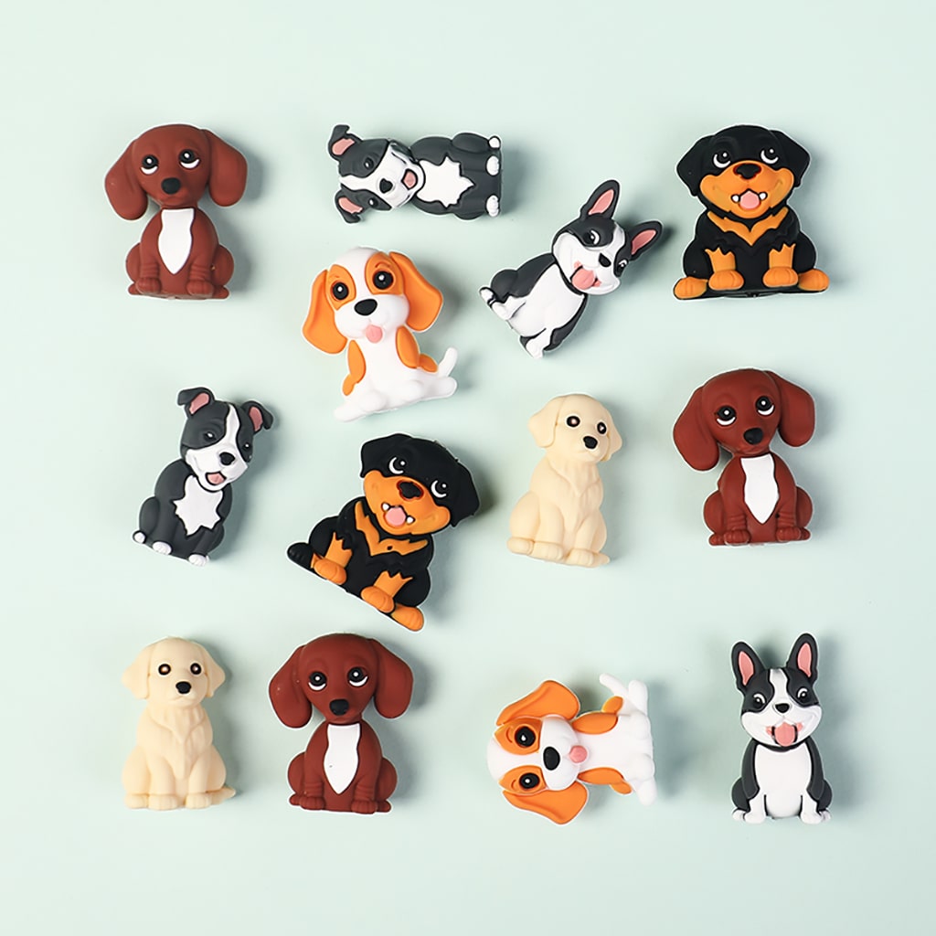3D Sitting Lovely Dog Silicone Focal Beads Random Mix