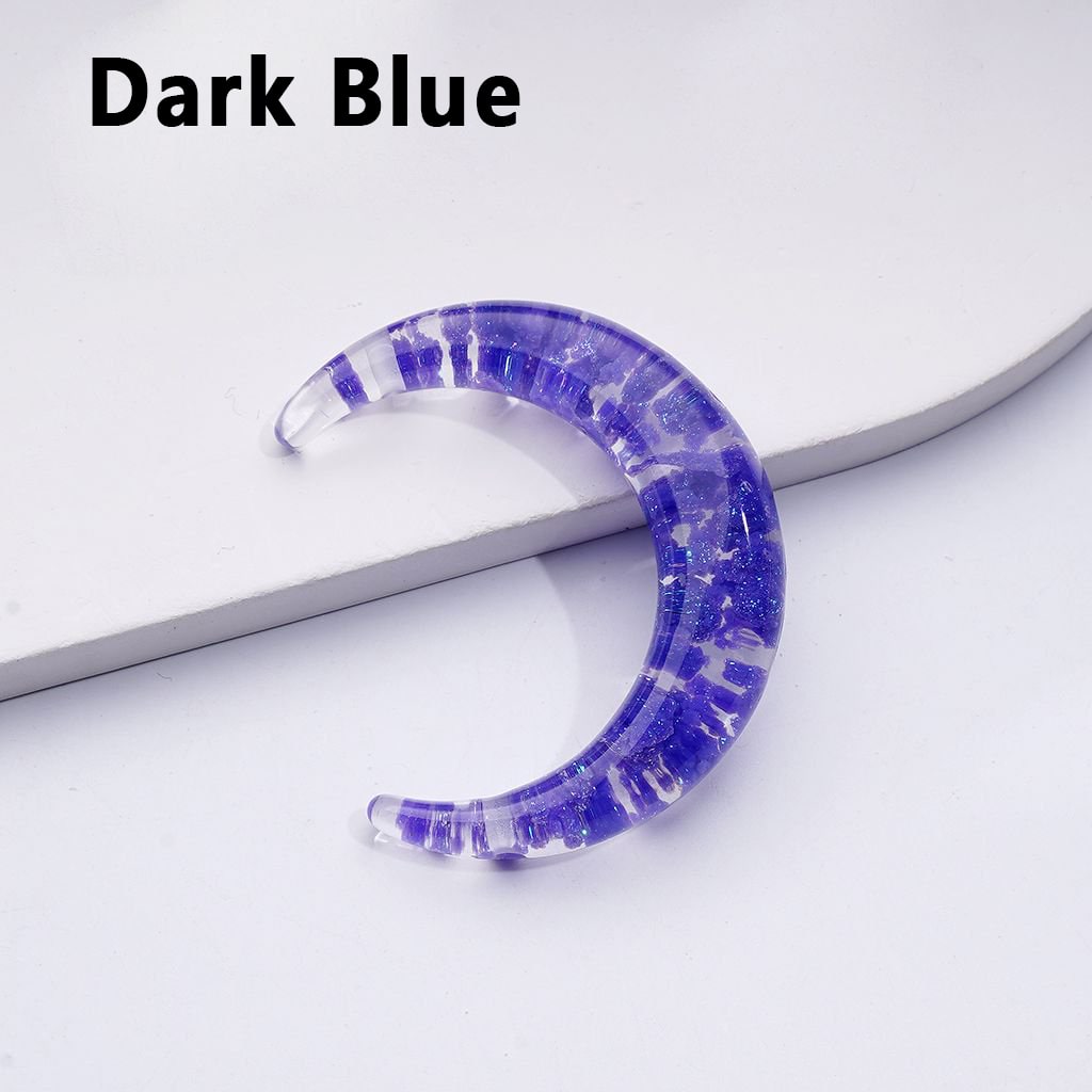 Luminous Cute Glitter Multi-Color Clouds Inside Clear Crescent Moon Acrylic Beads, Around 46MM
