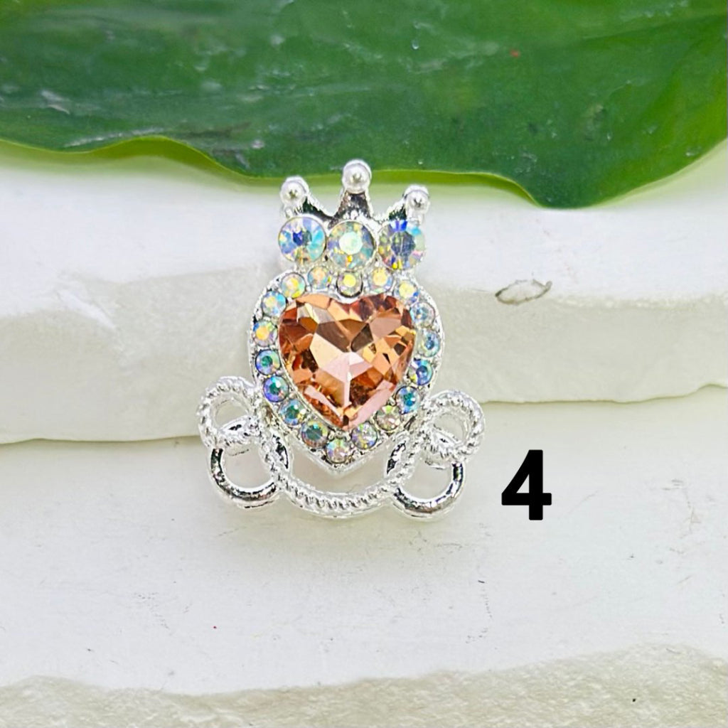 Bling Bling Silver Alloy Heart Crown with Mini Bling Bling AB Rhinestones Colorful Heart Rhinestones Beads, Around 26*22MM