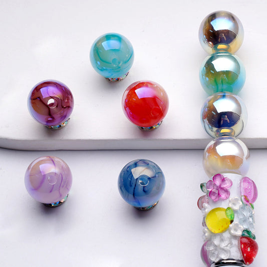 UV Coating Gold Glitter Quicksand Acrylic Beads, Random Mix, 16MM