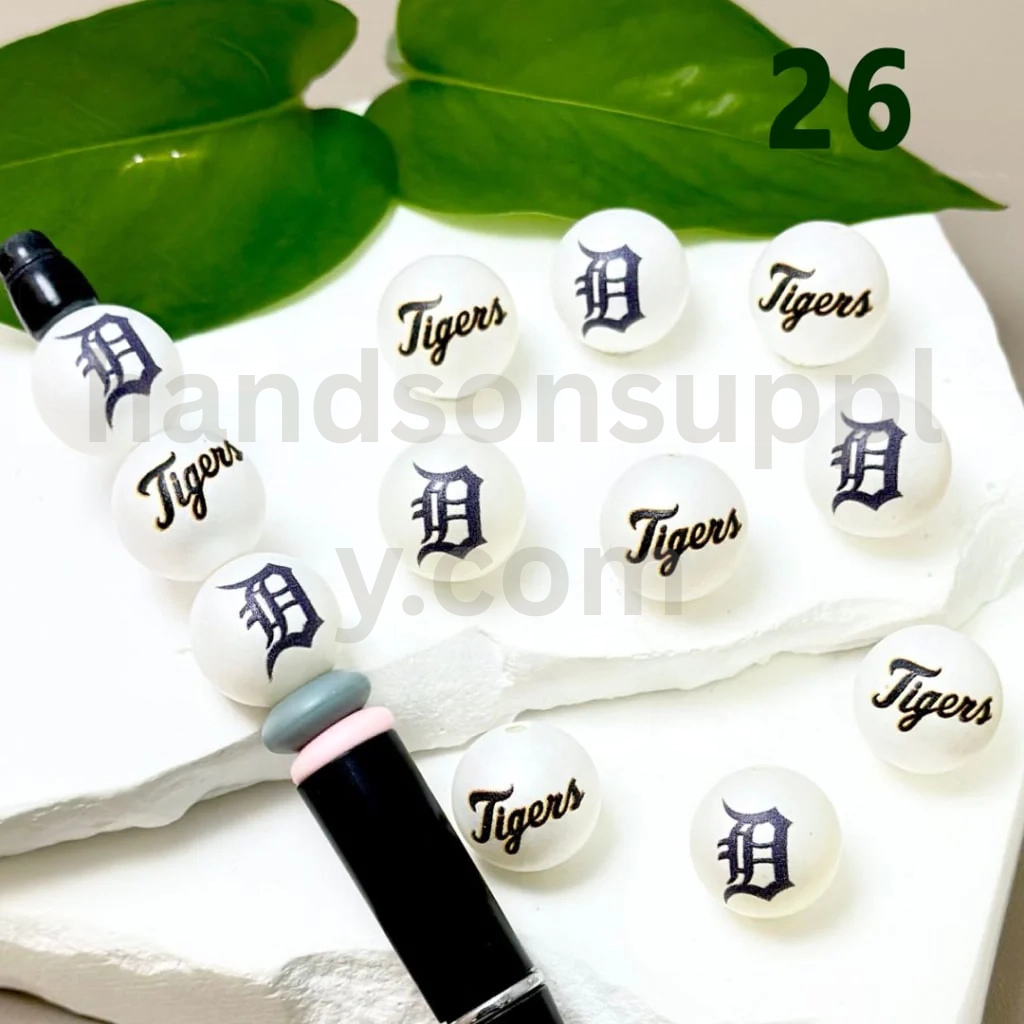 Detroit Honey Bear Baseball Theme 16MM Frosted White Round Acrylic Beads Random Mix