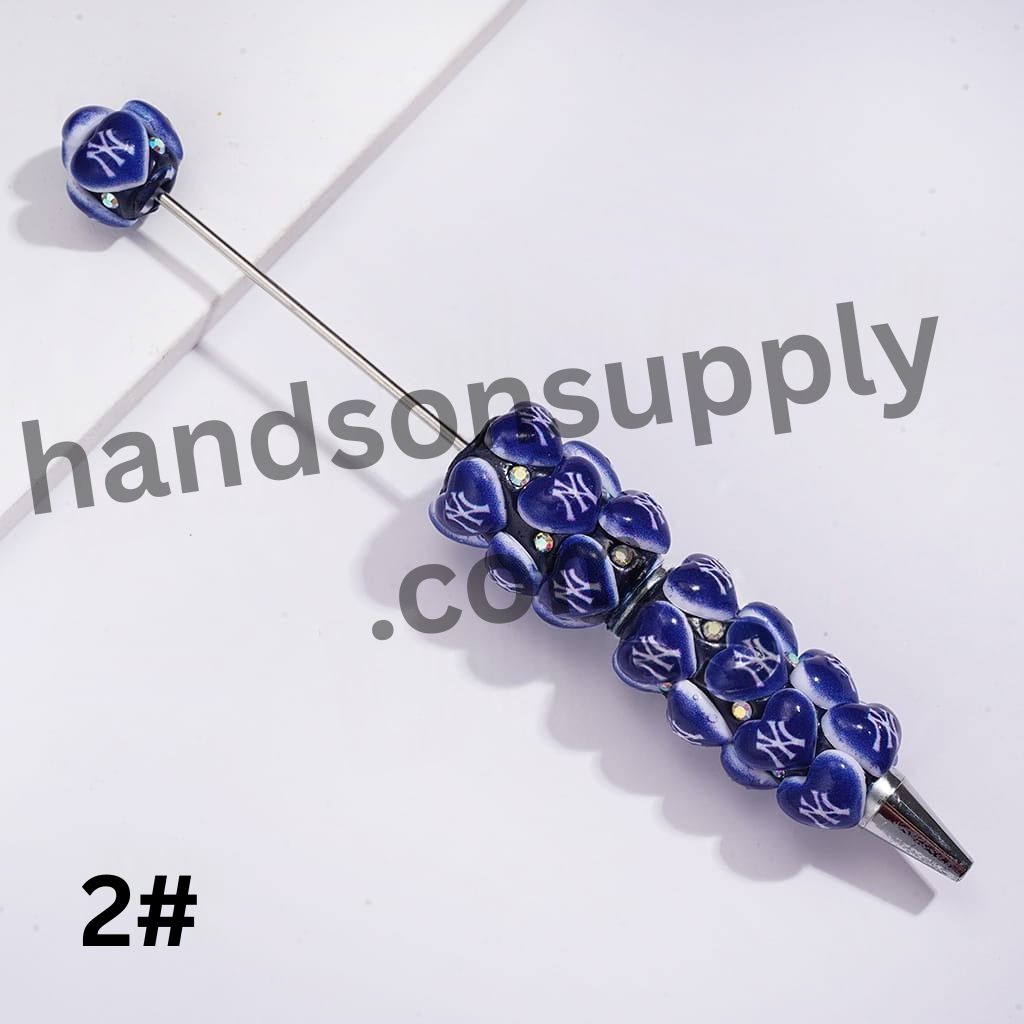 USA Football Team & Baseball Heart Design Series with Sparkling AB Rhinestone Beadable Clay Pens