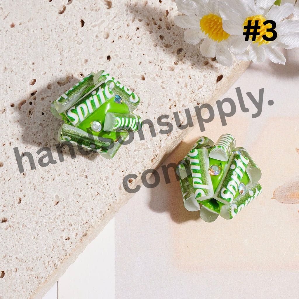 Mini Soda Soft Drink Can & Bottle Shape Clay Beads with AB Rhinestones, 20MM, Multi-Color