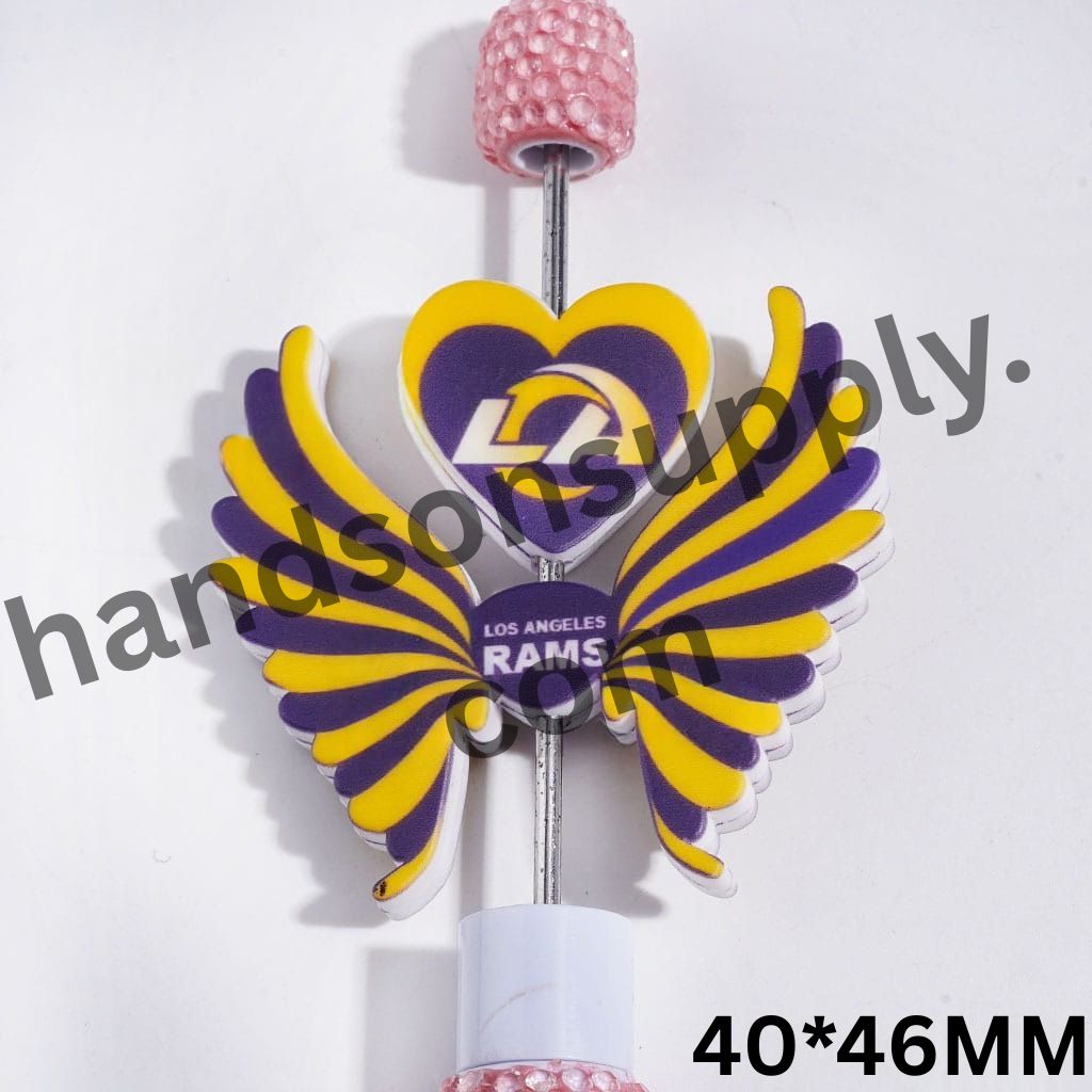 LA American Football Team Logo Printed Heart and Wing-Shaped Silicone Focal Beads Set, 40*46MM