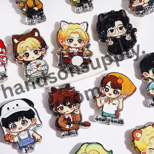 Trendy Korean Boy Group Member Cartoon Image Style & Name Acrylic Beads, Random Mix