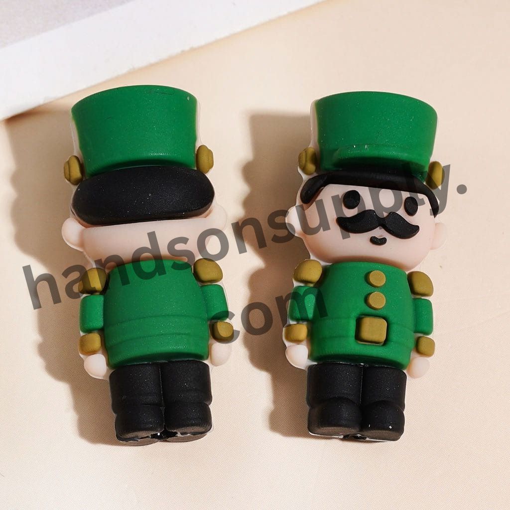 3D Military Guard Wooden Nutcracker Soldier Silicone Focal Beads, Multi Colors Random Mixvv