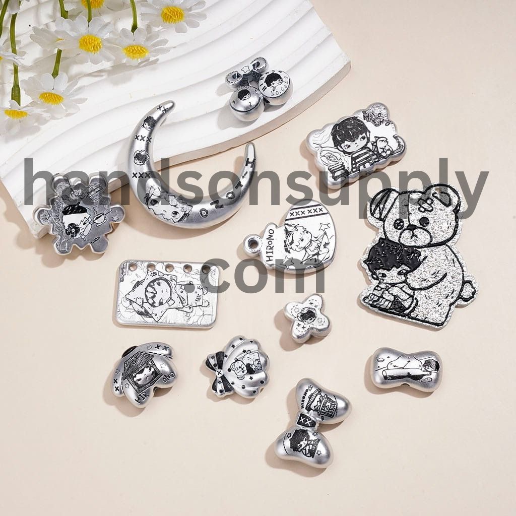 Adorable Baby Boy Character Silver Series Assorted Shapes Acrylic Beads Pendants, Random Mix