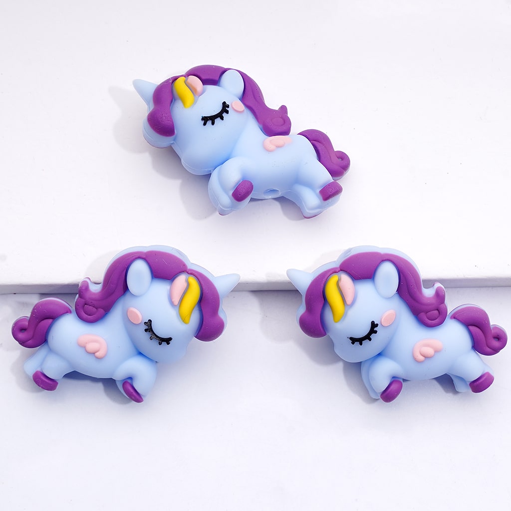 3D Unicorn Purple Mane & Tail Silicone Focal Beads Multi-Color Mix