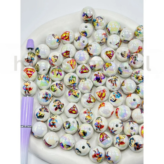 Plumber Character Theme White Round 16MM Assorted Mix Character Acrylic Beads