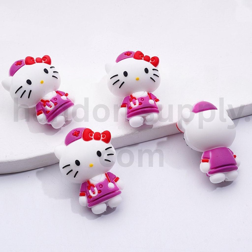 3D Cute Silicone Focal Beads Purple Blue Pink Hello Kitty Nurse Design Random Mix