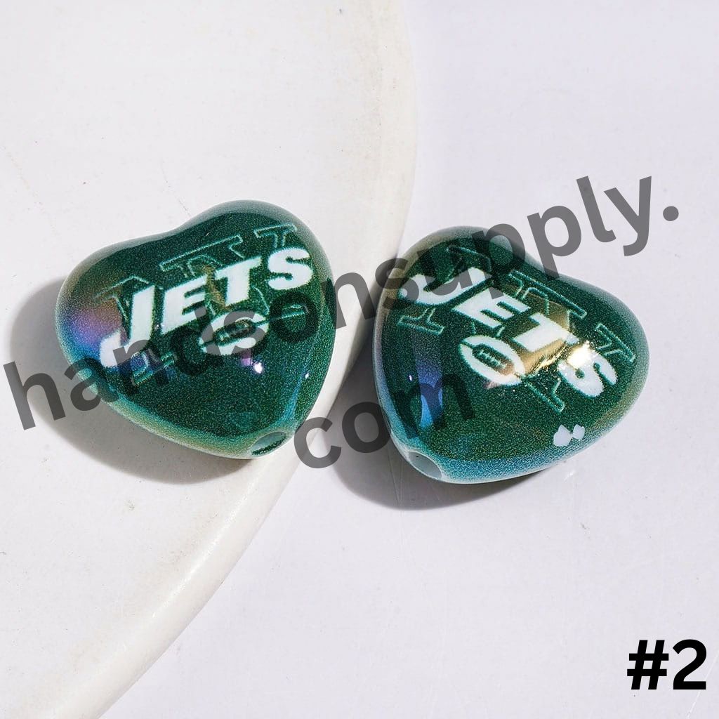 UV-Coated Heart-Shaped American Football Team Logo Series Acrylic Beads, 18*20MM
