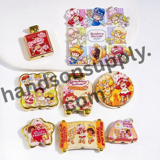 Cute Sweet Berry Girl Series with Gold Border Acrylic Beads and Pendants, Random Mix