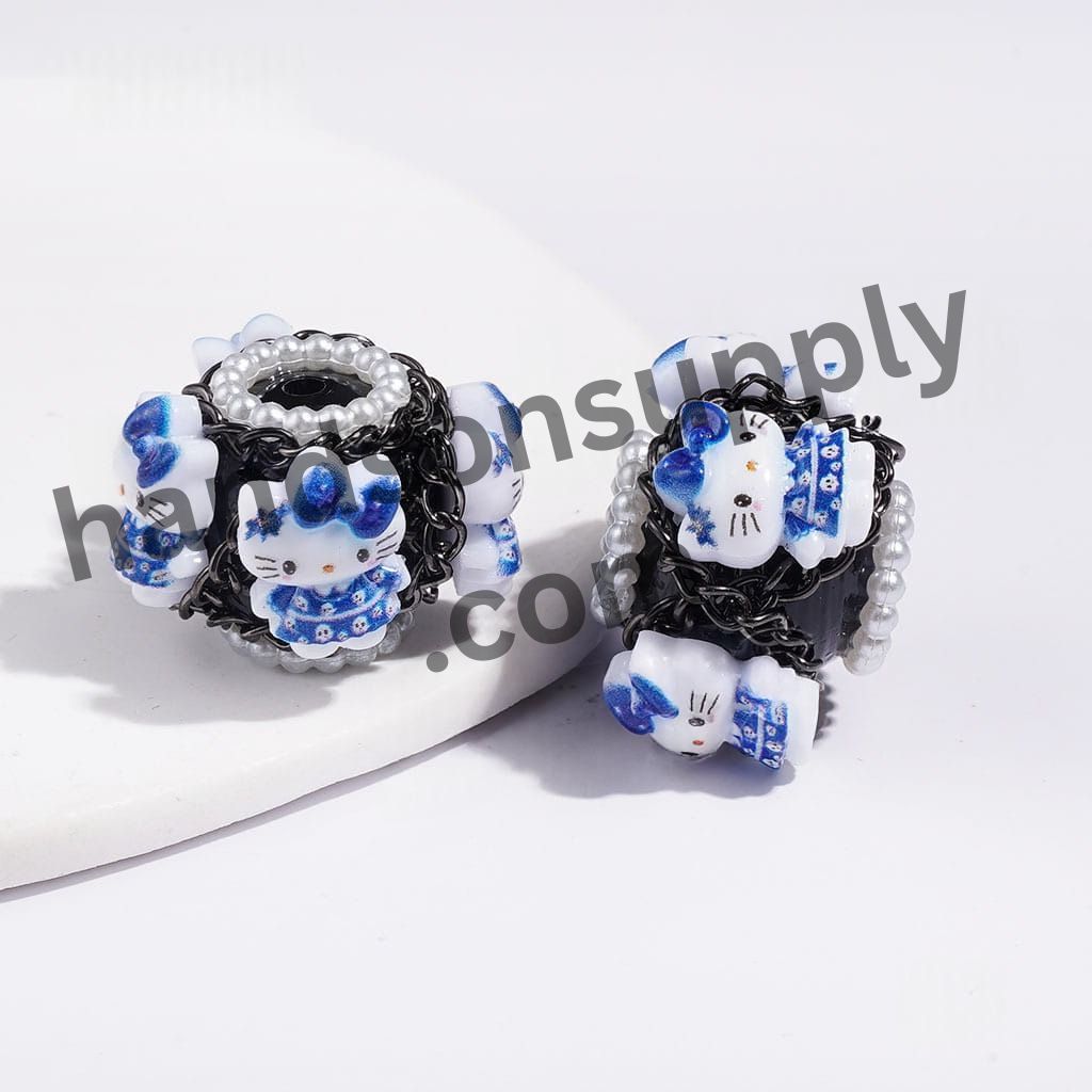 Hand-Made Acrylic Beads Halloween Cute Cat Character Series, w White Pearl & Gun Black Chains, 20MM Multi Colors