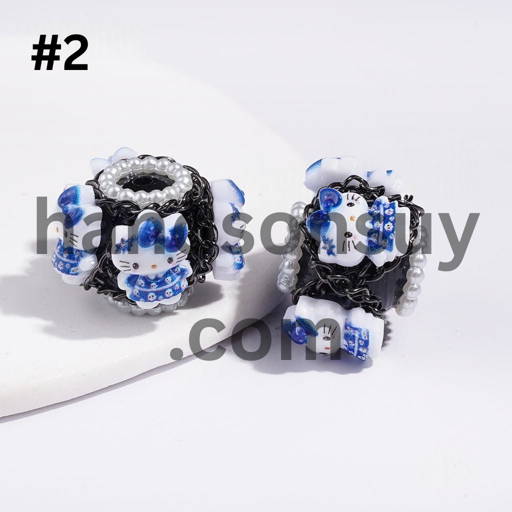 Hand-Made Acrylic Beads Halloween Cute Cat Character Series, w White Pearl & Gun Black Chains, 20MM Multi Colors