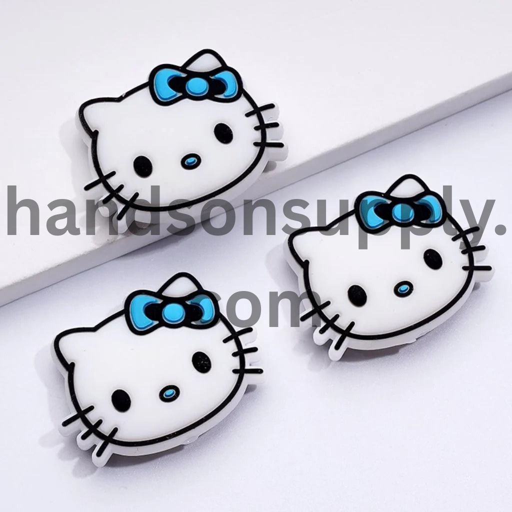 Cute Adorable Cat character Head with Bows Silicone Focal Beads