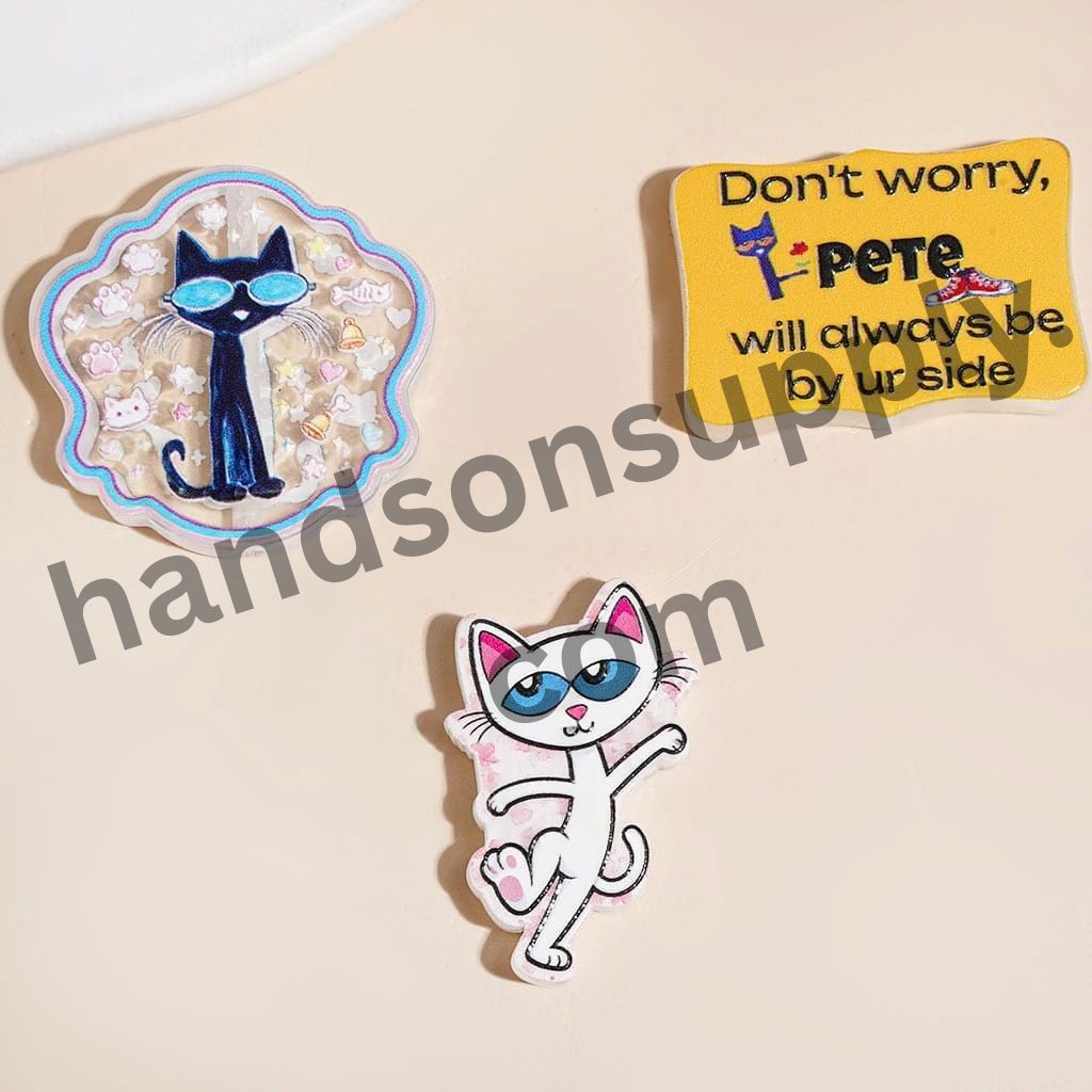 Whimsical Sketchbook Playful Black Cat Character Cartoon Series Acrylic Beads, Random Mix