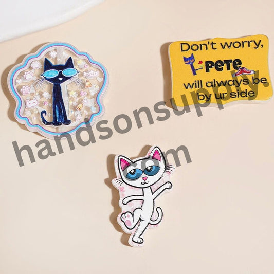 Whimsical Sketchbook Playful Black Cat Character Cartoon Series Acrylic Beads, Random Mix