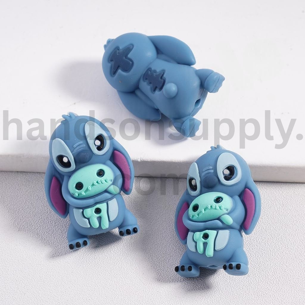 3D Cute Blue Monster Holding Book or Doll Silicone Focal Beads