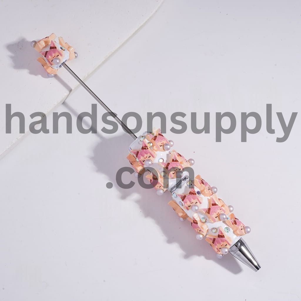 Cute Baby Girl Face Blowing Silver Bubble and AB Rhinestones Beadable Clay Pens