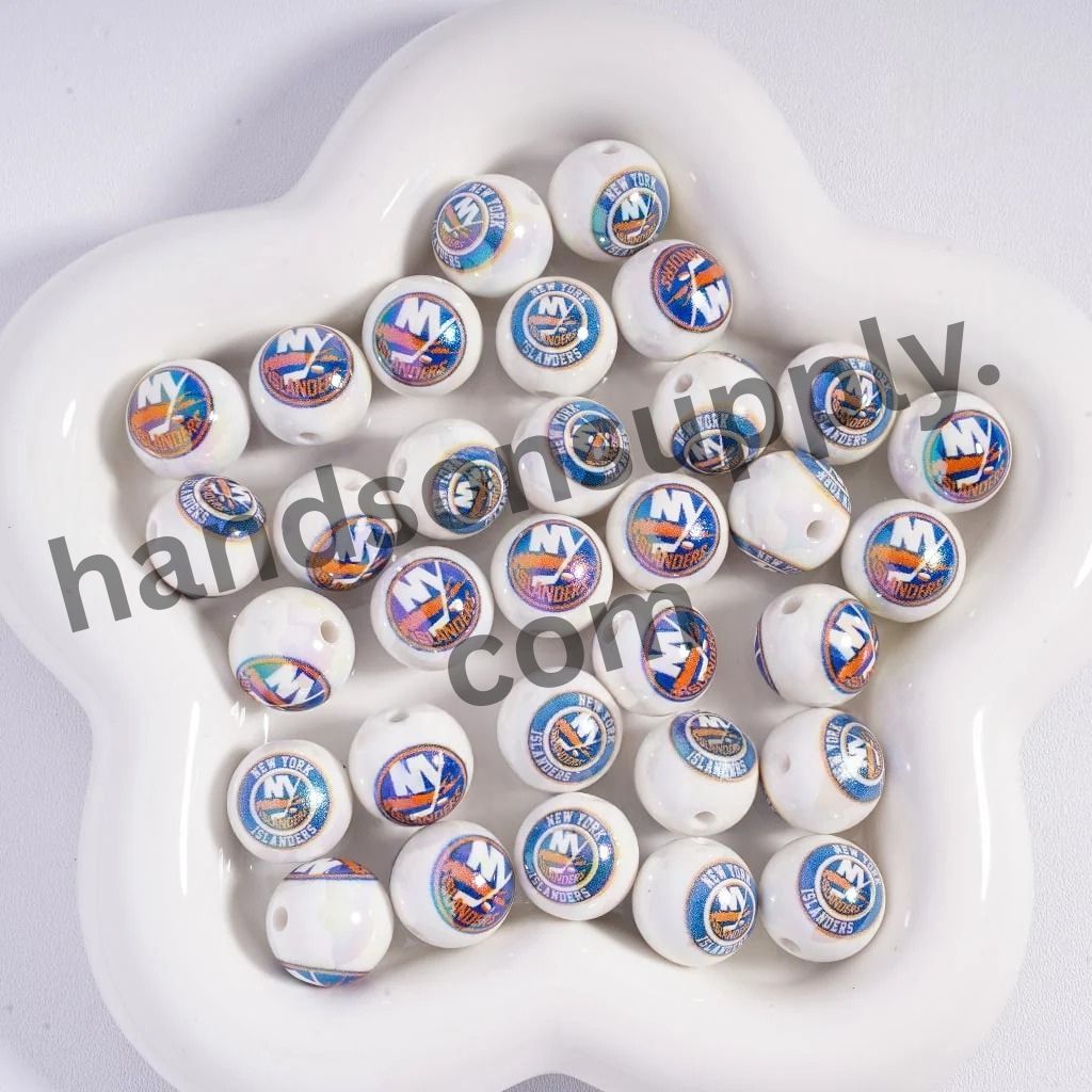 Round with UV Coating Ice Hockey Team Pattern Acrylic Beads for Bracelets, 16MM