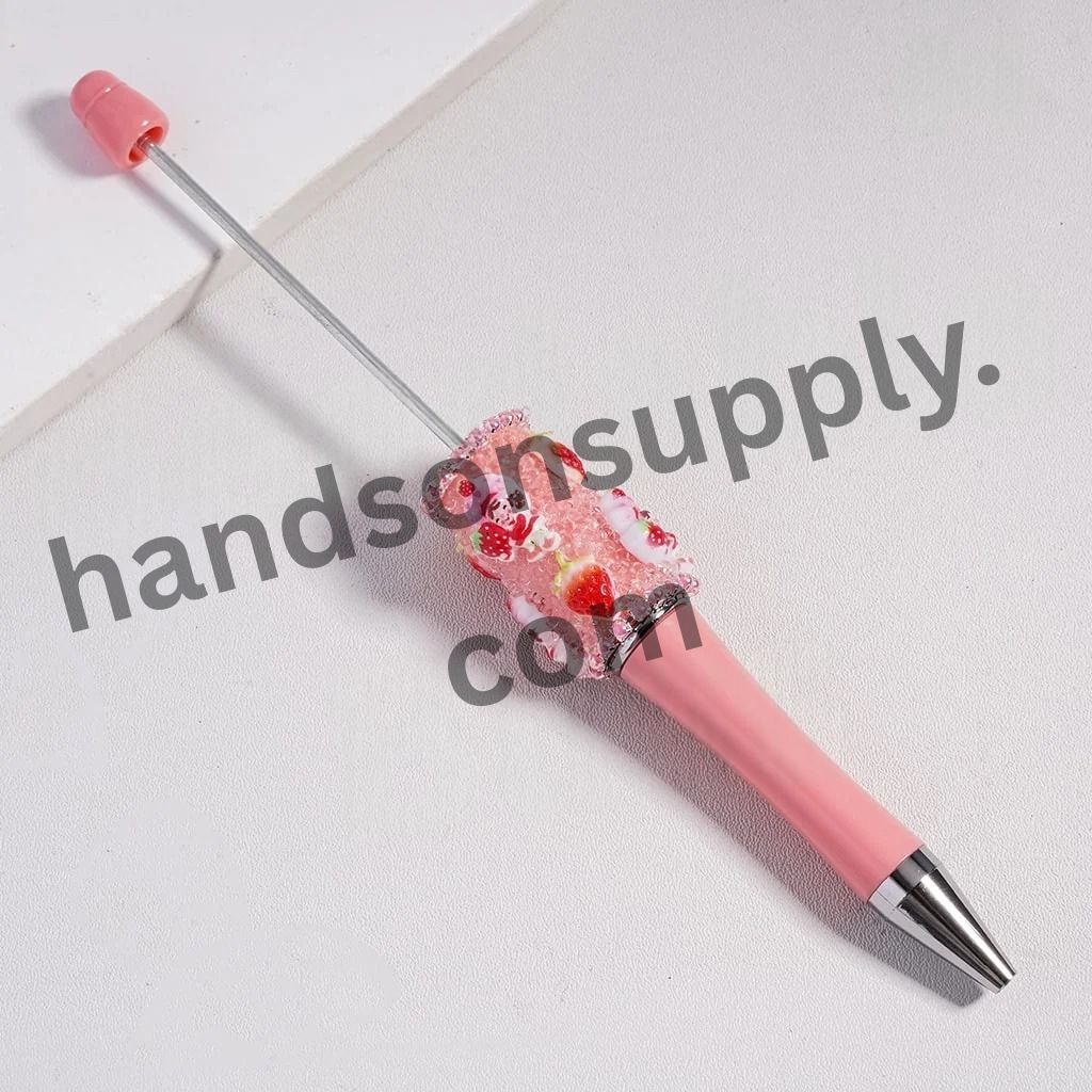 Cute Strawberry Girl Series, Pink Pearls Chains Sugar Beadable Pen and Clear Rhinestones