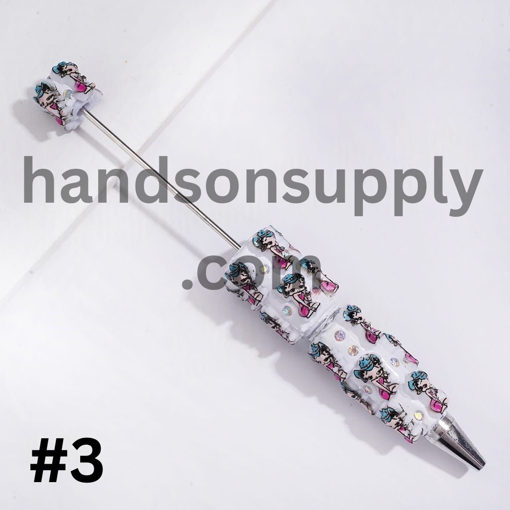 Cute Vintage Old Girl Character Series with Sparkling AB Rhinestone Beadable Clay Pens