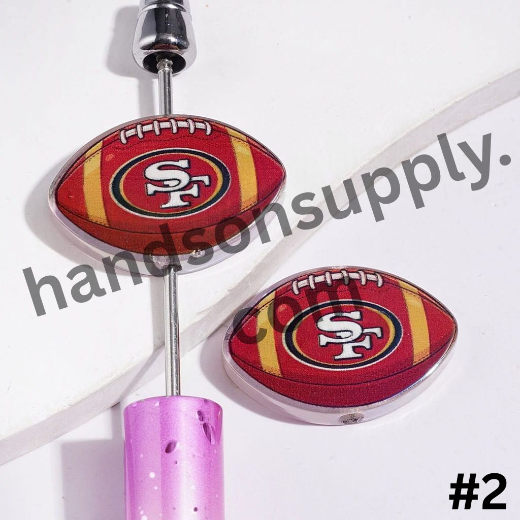 UV-Coated American Football Shape Acrylic Beads, Assorted Team Designs, 20-29MM, Random Mix
