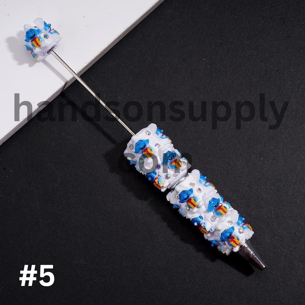 Adorable Blue Elf Cartoon Character Character Series with Sparkling AB Rhinestones on White Base Beadable Clay Pens