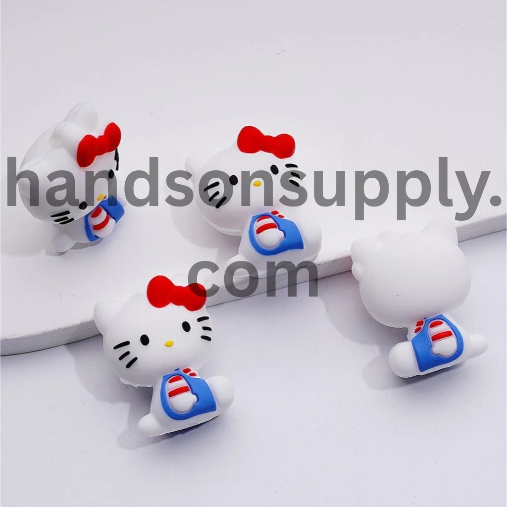 Adorable 3D Cute Cat Character with Bowtie Silicone Focal Beads