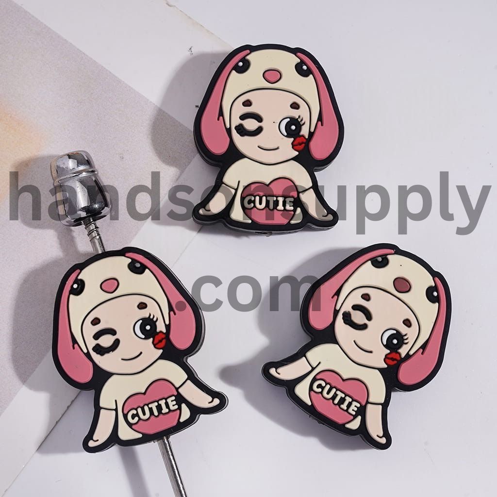 Cute Angel Baby with Animal Hat Text KISS on Chest Silicone Focal Beads