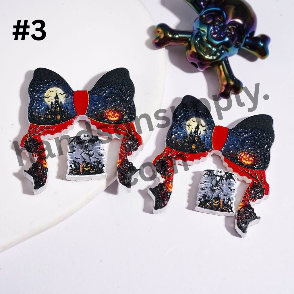 Horror Skull & Pumpkin Bow and Ornament Halloween Theme Acrylic Beads (Please Read Description)
