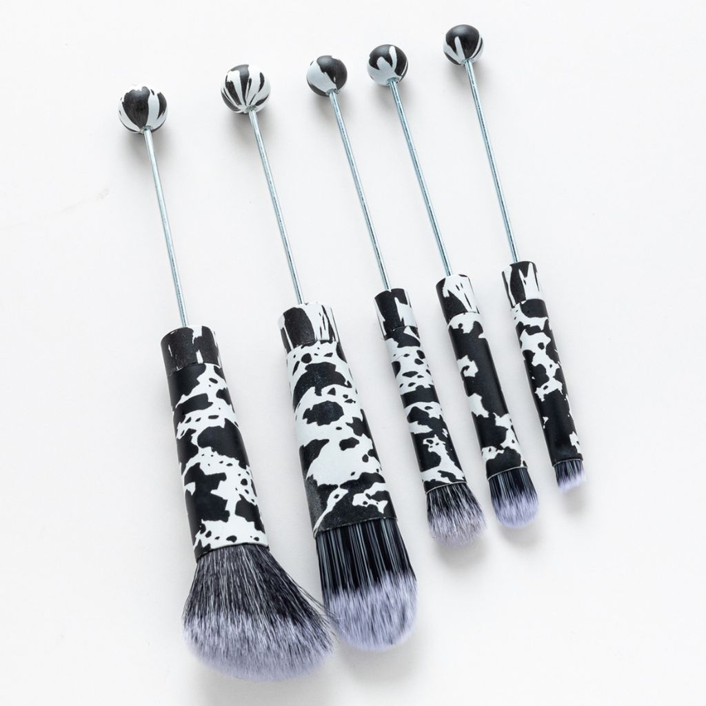 Jaguar Leopard Cow Printed Metal Beadable Makeup Brushes (1 Set = 5 pieces)