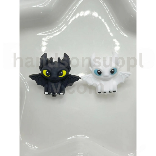 3D Black & White Dragon Character Silicone Focal Beads