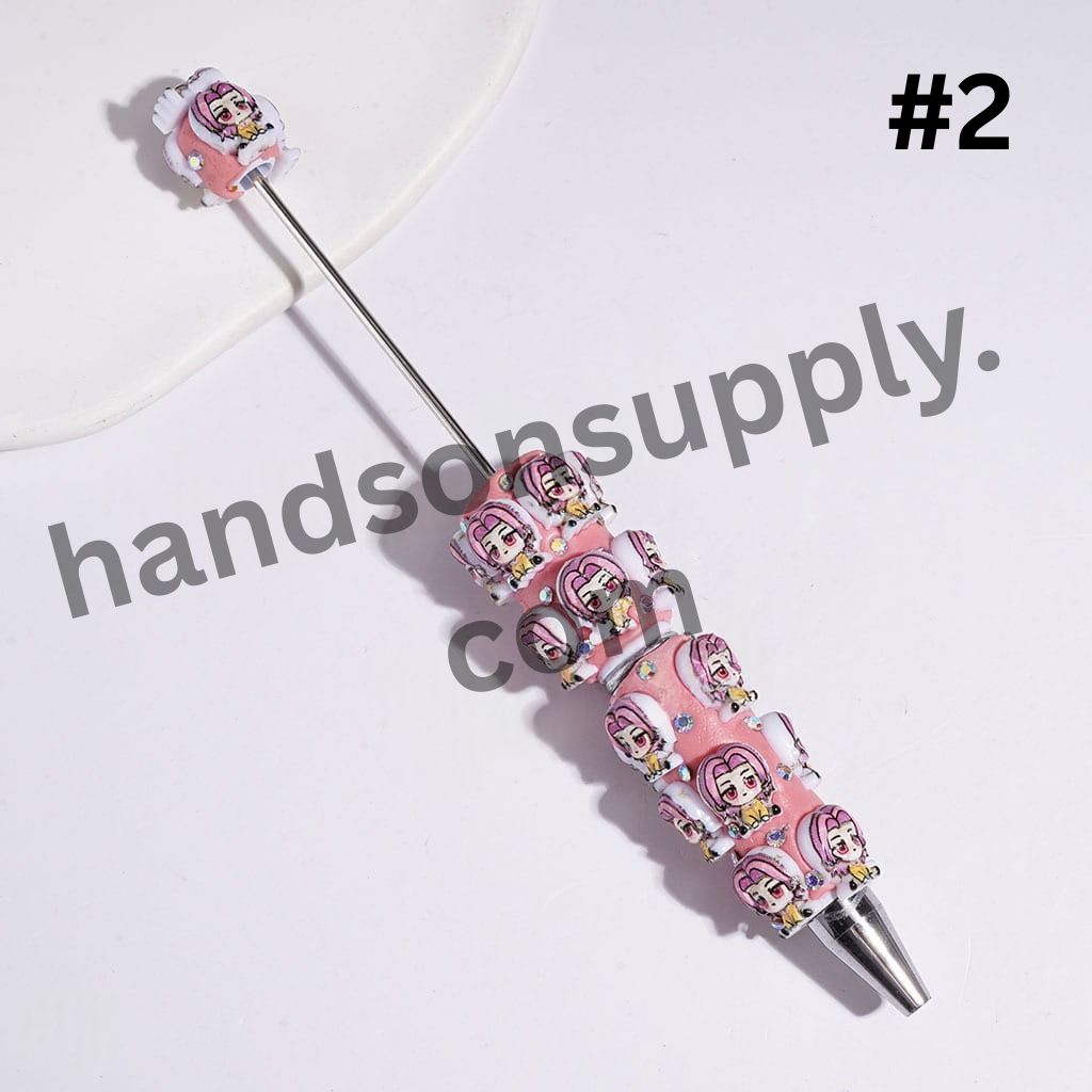 Cute Chibi Anime Girl & Boy Band Character Diverse Hair Colors, AB Rhinestones Beadable Pens, Multi Colors Random Mix