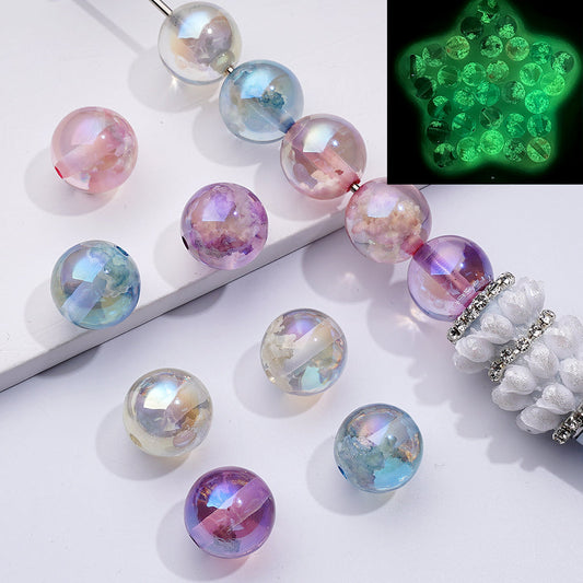 Shiny Clear Pink Purple Blue Clear Round Bling Bling Acrylic Beads Cloud Inside, 16MM