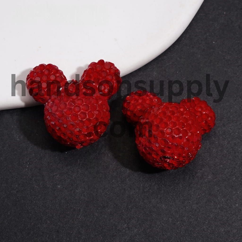 Vibrant Neon Colorful Mouse Head Shape with Sparkling Rhinestone Clay Beads 22*23MM, Multi-Color (Please Read Description)